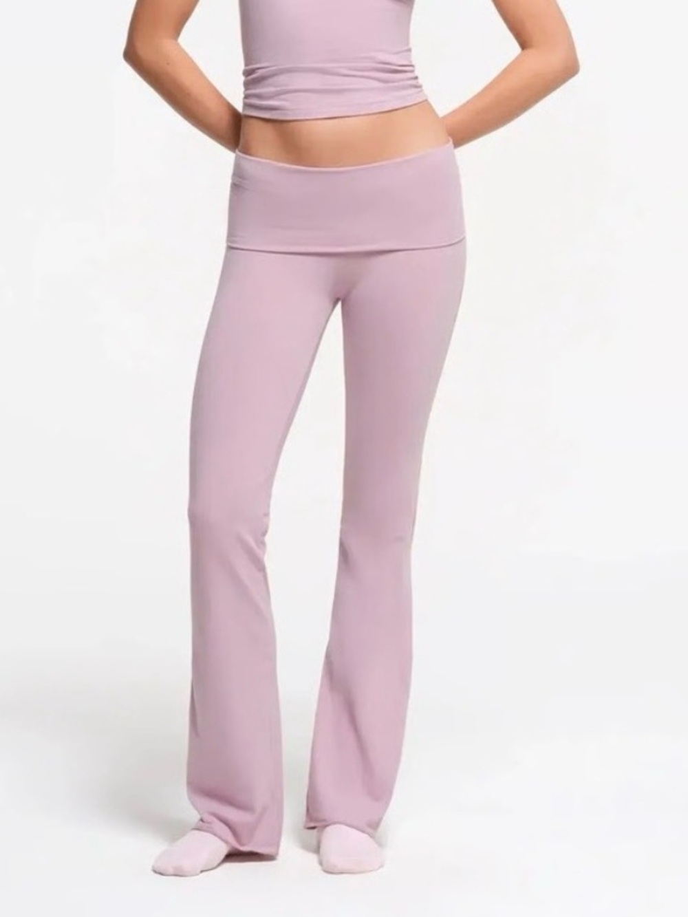 Skims Women's Foldover Flare Yoga Pants - Light Mauve